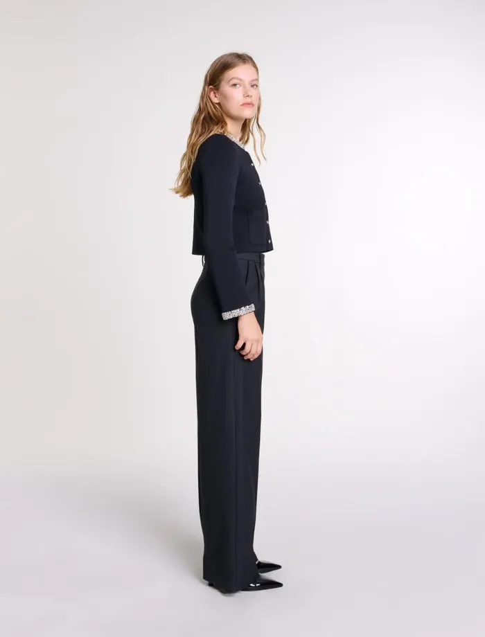 Maje Sweaters and Cardigans Womens Cardigan With Rhinestone Trim Black