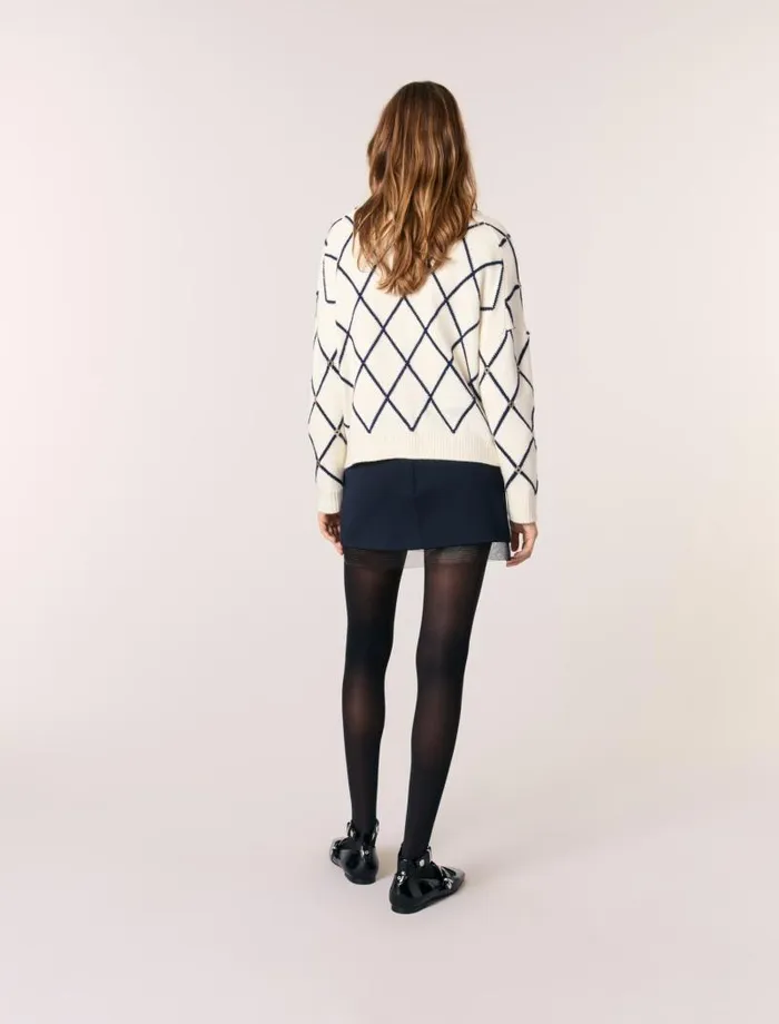 Maje Sweaters and Cardigans Womens Diamond Pattern Knitted Cardigan Ecru Maje Sweaters and Cardigans Womens Diamond Pattern Knitted Cardigan Ecru