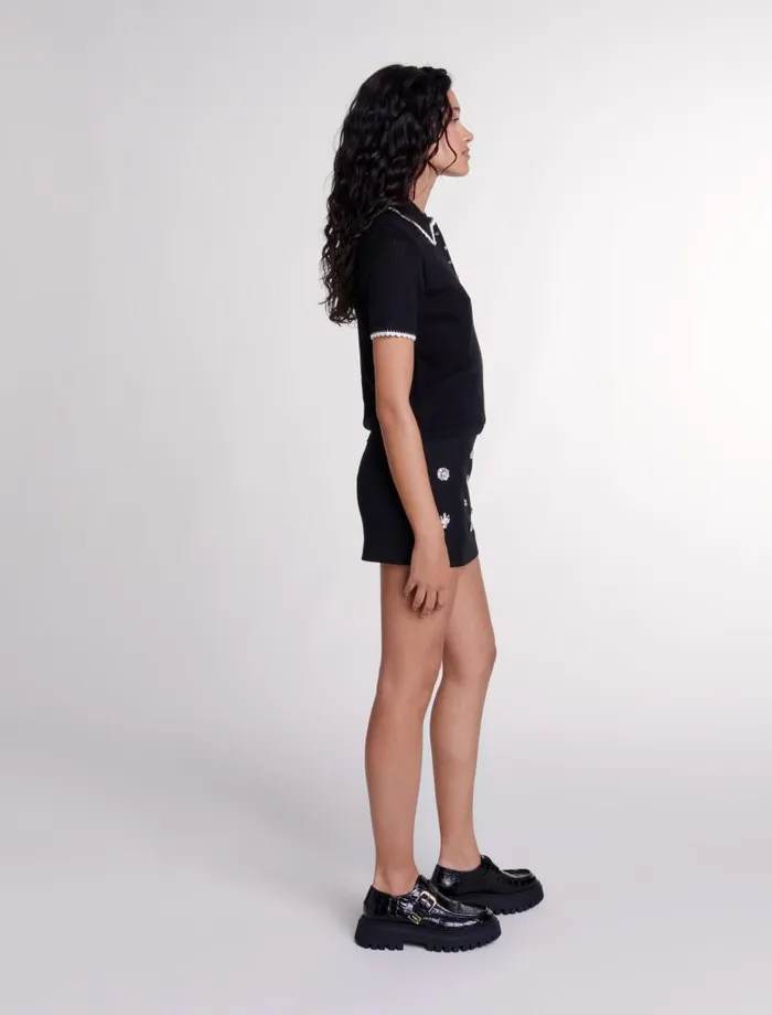 Maje Sweaters and Cardigans Womens Pointelle Knit Polo Shirt Black