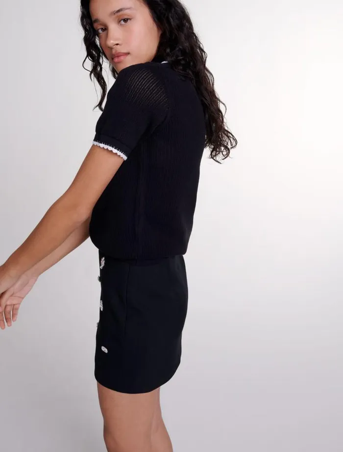 Maje Sweaters and Cardigans Womens Pointelle Knit Polo Shirt Black