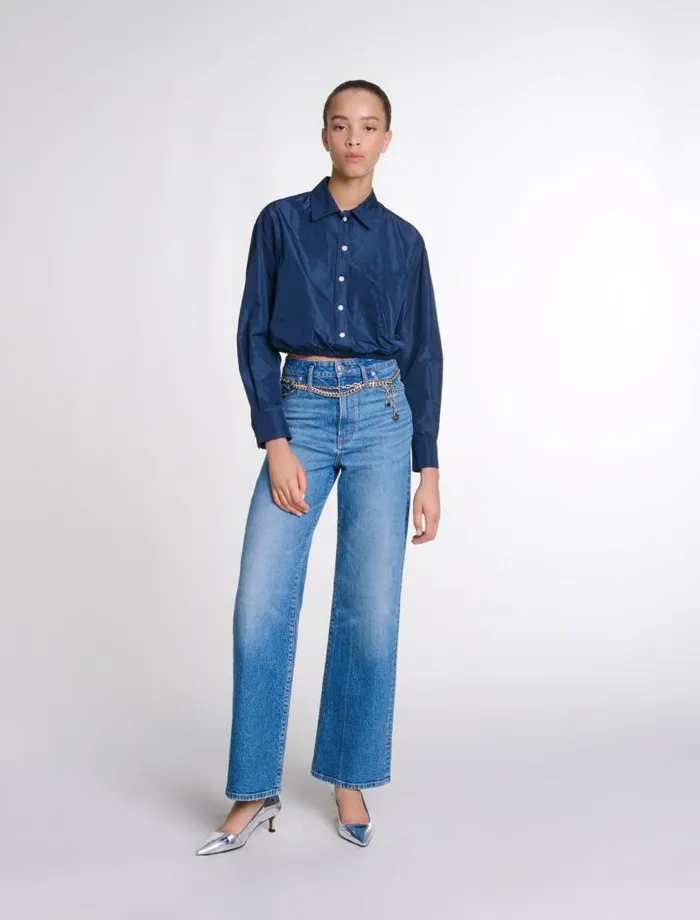 Maje Tops and Shirts Womens Cropped Shirt Navy
