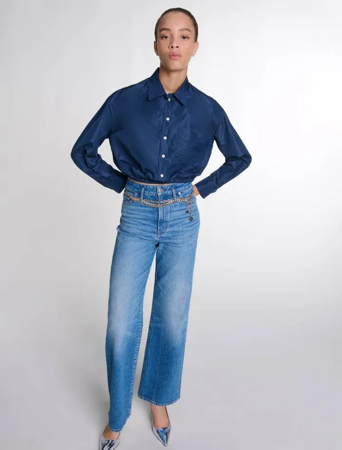 Maje Tops and Shirts Womens Cropped Shirt Navy