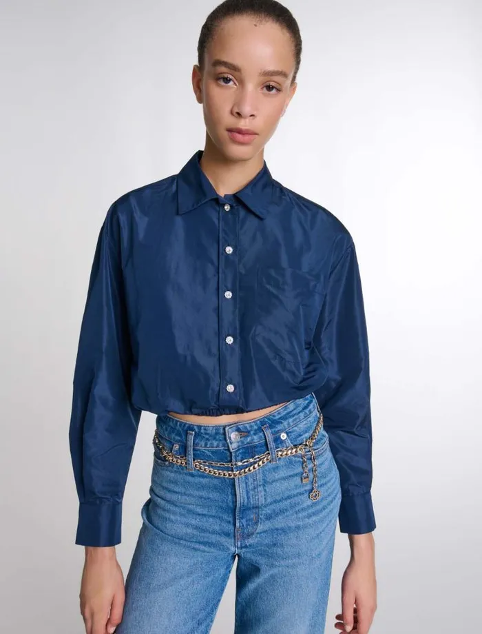 Maje Tops and Shirts Womens Cropped Shirt Navy