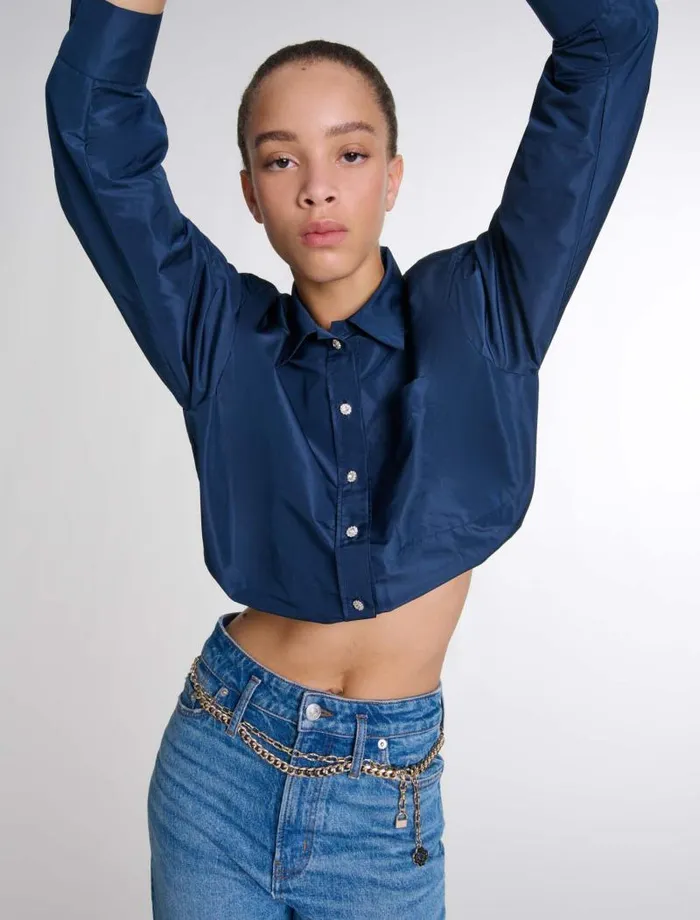 Maje Tops and Shirts Womens Cropped Shirt Navy