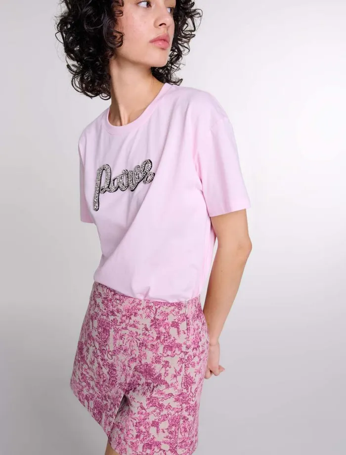 Maje Tops and Shirts Womens Paris Rhinestone Tshirt Pink