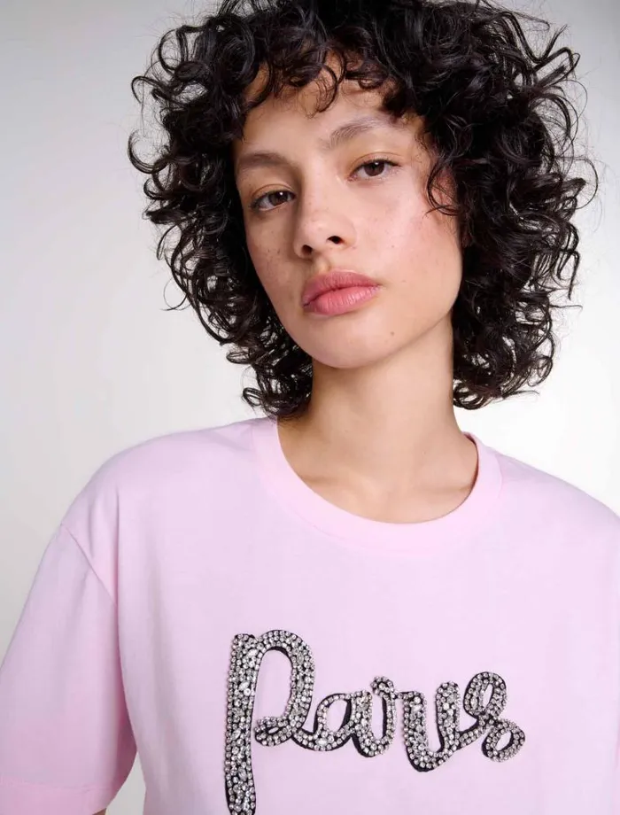 Maje Tops and Shirts Womens Paris Rhinestone Tshirt Pink