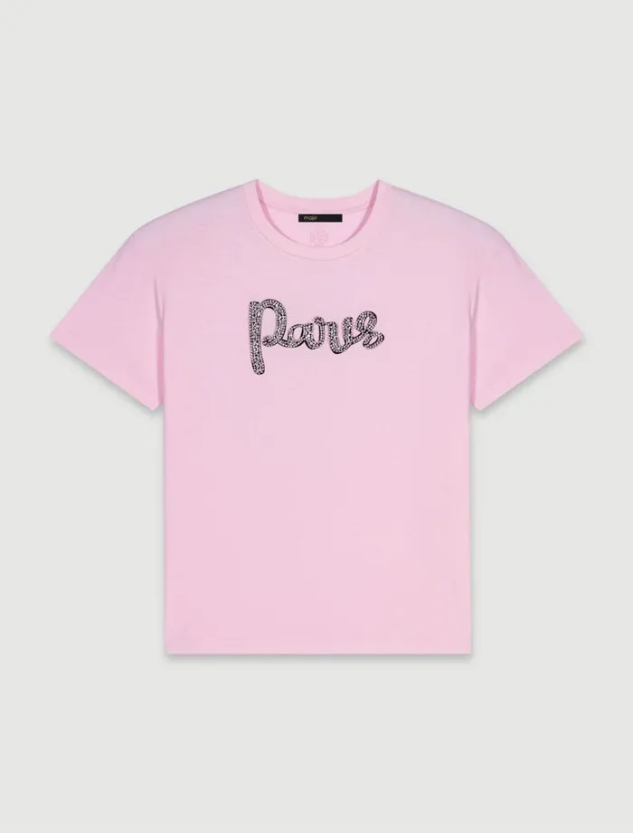Maje Tops and Shirts Womens Paris Rhinestone Tshirt Pink