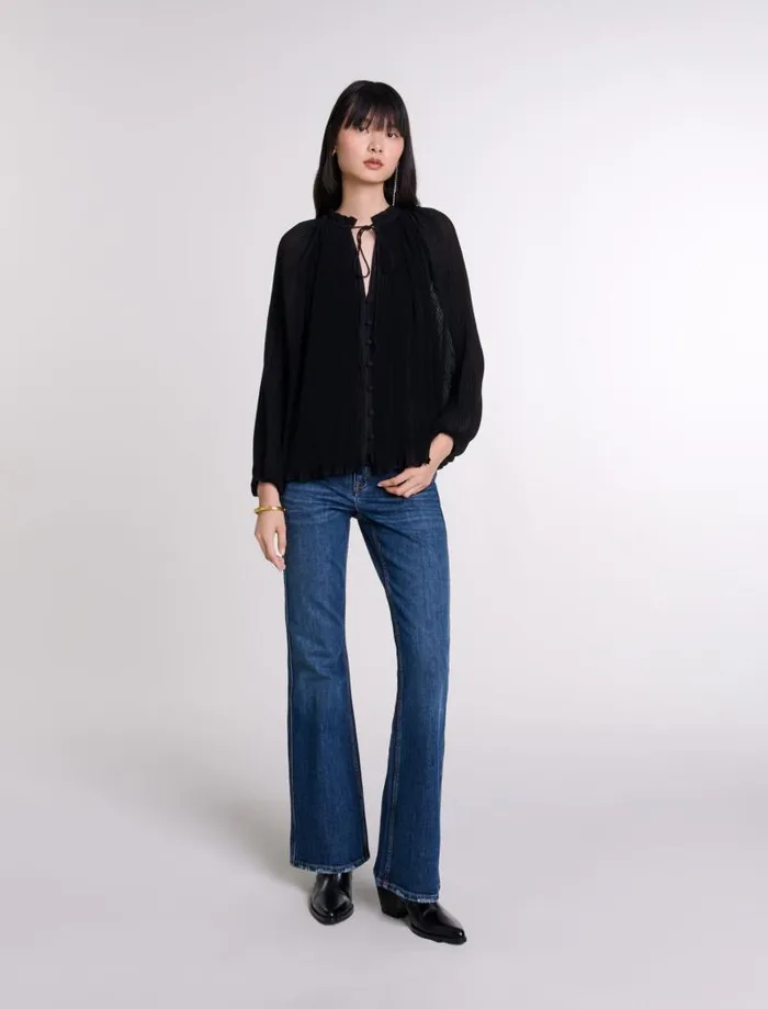 Maje Tops and Shirts Womens Pleated Shirt Black