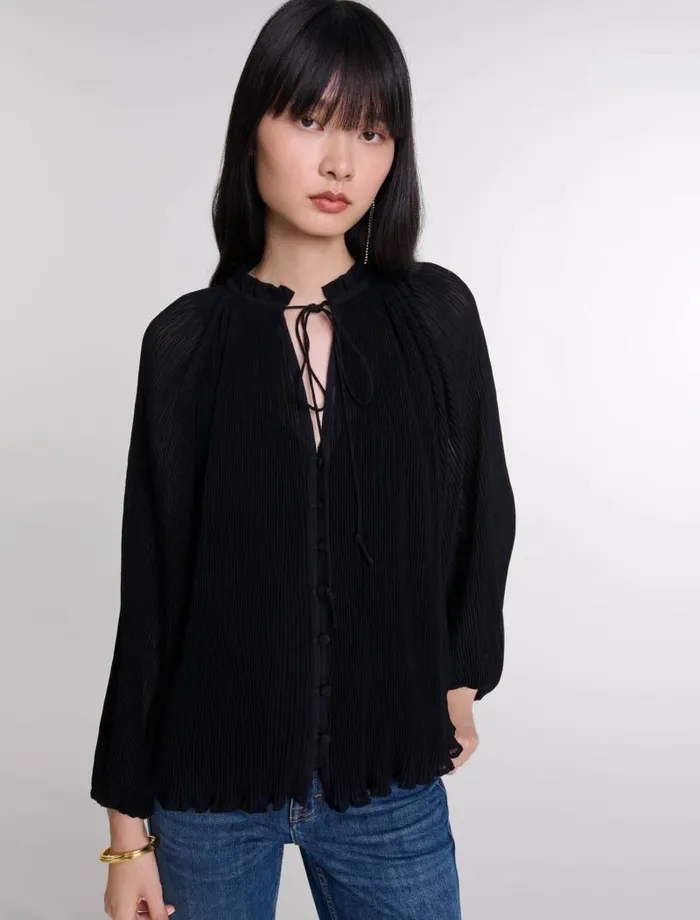 Maje Tops and Shirts Womens Pleated Shirt Black