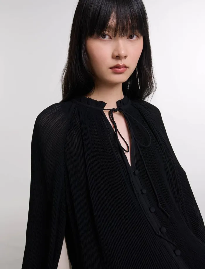 Maje Tops and Shirts Womens Pleated Shirt Black