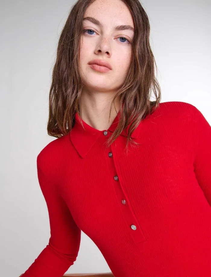 Maje Tops and Shirts Womens Wool And Silk Bodysuit Red