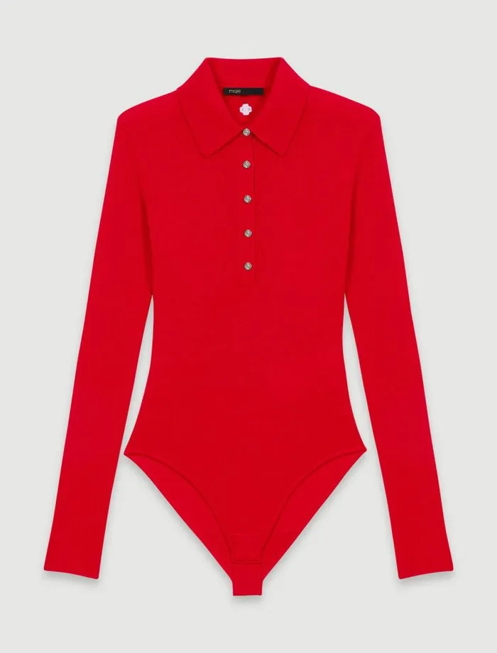 Maje Tops and Shirts Womens Wool And Silk Bodysuit Red