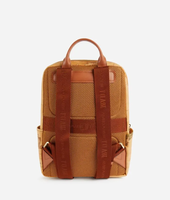 Man Backpacks and Belt Bags Alviero Martini Computer Backpack In Geo Classic Printed Fabric Natural