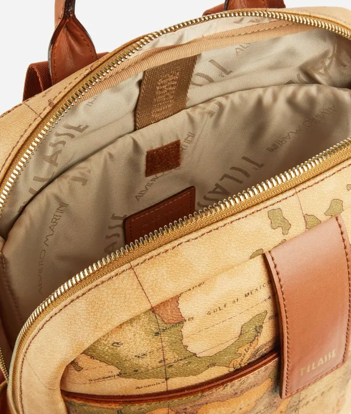 Man Backpacks and Belt Bags Alviero Martini Computer Backpack In Geo Classic Printed Fabric Natural