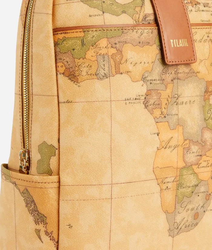Man Backpacks and Belt Bags Alviero Martini Computer Backpack In Geo Classic Printed Fabric Natural