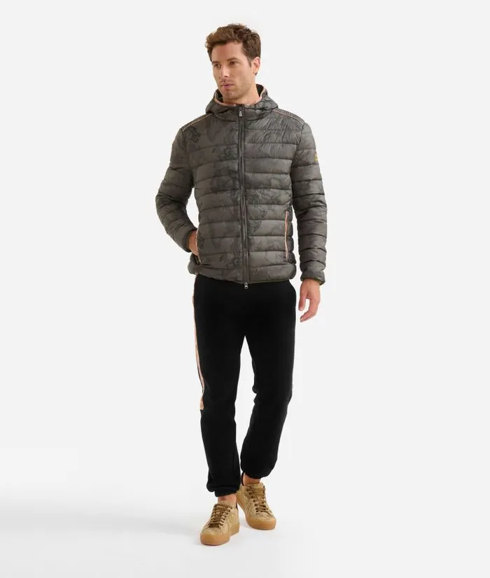 Man Coats and Jackets Alviero Martini Padded Nylon Jacket With Geo Military Print Green Man Coats and Jackets Alviero Martini Padded Nylon Jacket With Geo Military Print Green