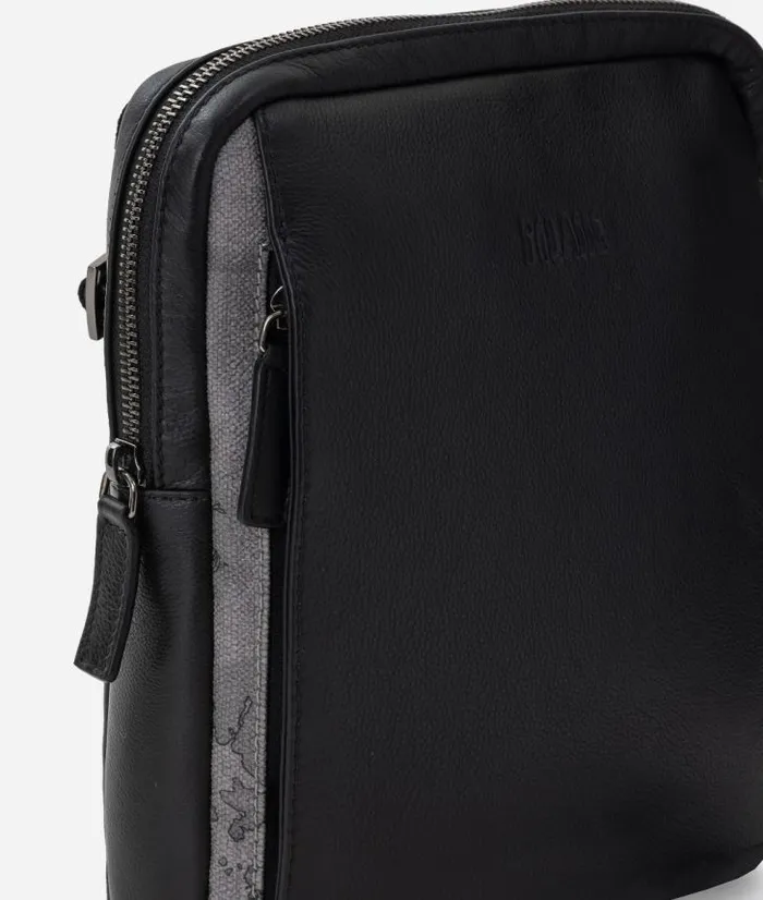 Man Crossbody and Messenger Bags Alviero Martini Large Leather Geo Black Crossbody Bag Gray