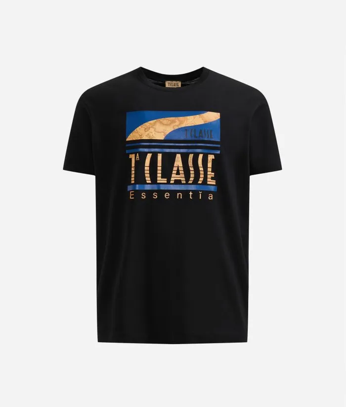 Man Knitwears Shirts and TShirts Alviero Martini Cotton TShirt With 1 Classe Essentia Logo Black