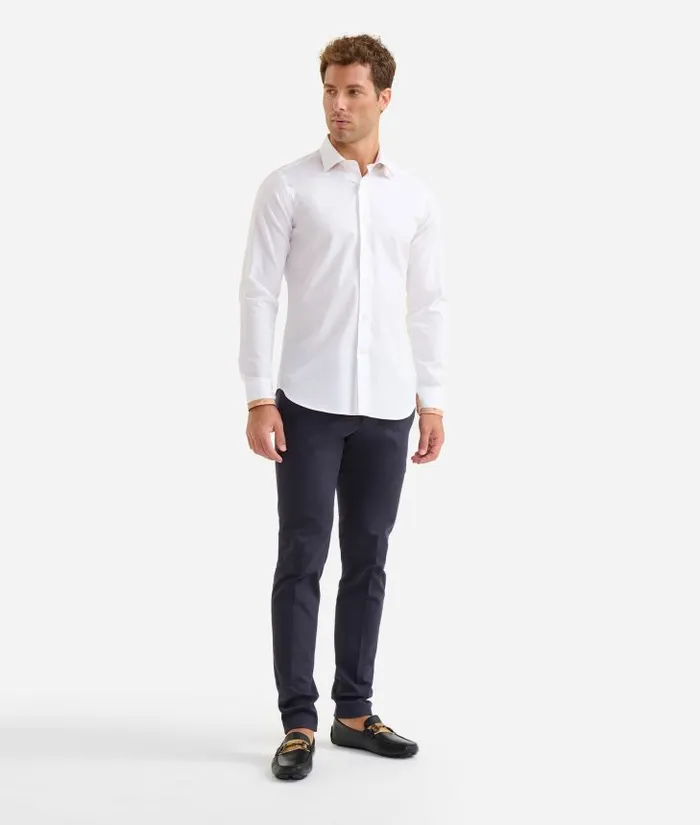 Man Knitwears Shirts and TShirts Alviero Martini Slim Fit Stretch Cotton Shirt With Geo Classic Details White