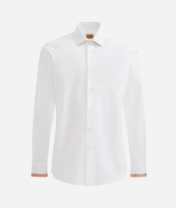 Man Knitwears Shirts and TShirts Alviero Martini Slim Fit Stretch Cotton Shirt With Geo Classic Details White