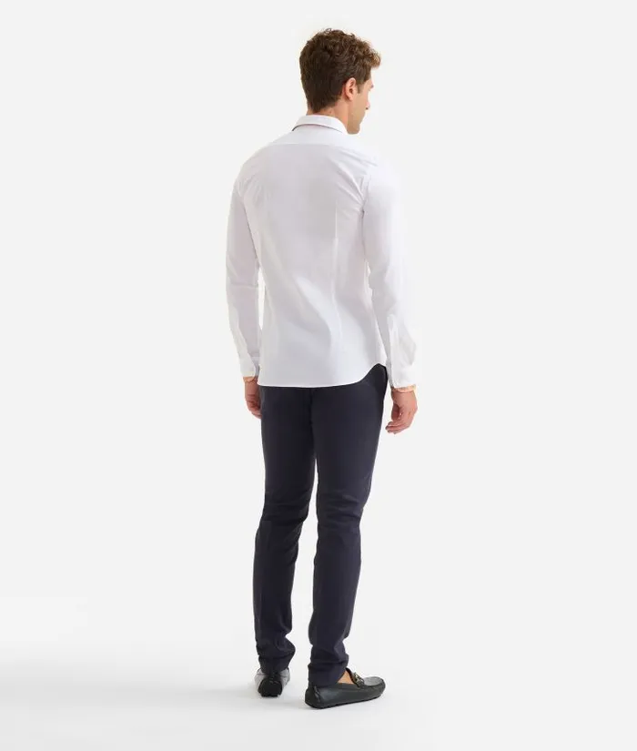 Man Knitwears Shirts and TShirts Alviero Martini Slim Fit Stretch Cotton Shirt With Geo Classic Details White