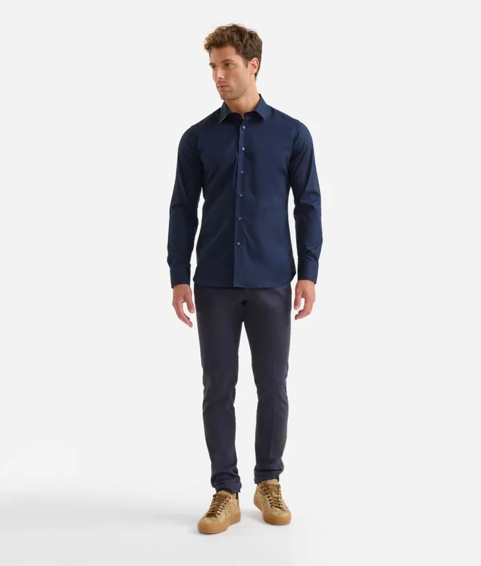 Man Knitwears Shirts and TShirts Alviero Martini Slim Fit Stretch Cotton Shirt With Geo Classic Elbow Patches Navy Blue Man Knitwears Shirts and TShirts Alviero Martini Slim Fit Stretch Cotton Shirt With Geo Classic Elbow Patches Navy Blue
