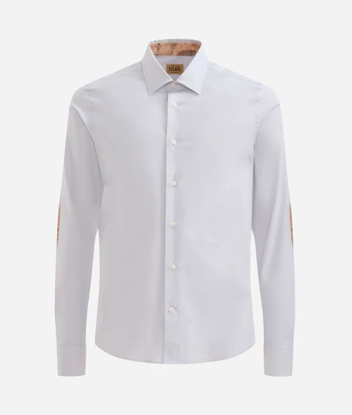 Man Knitwears Shirts and TShirts Alviero Martini Super Slim Fit Stretch Cotton Shirt With Geo Classic Elbow Patches Light Grey