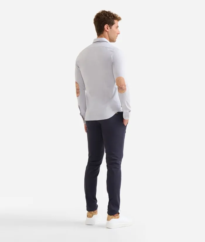 Man Knitwears Shirts and TShirts Alviero Martini Super Slim Fit Stretch Cotton Shirt With Geo Classic Elbow Patches Light Grey