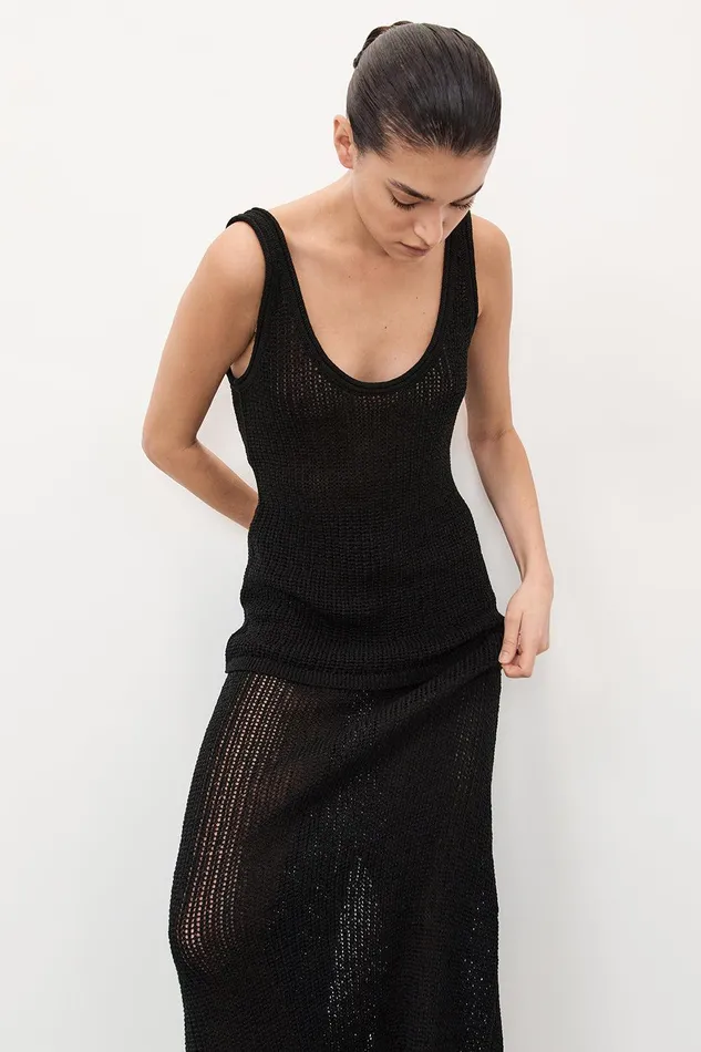 MARGOT BLACK SCOOP CROCHET TANK Women DISSH Tanks