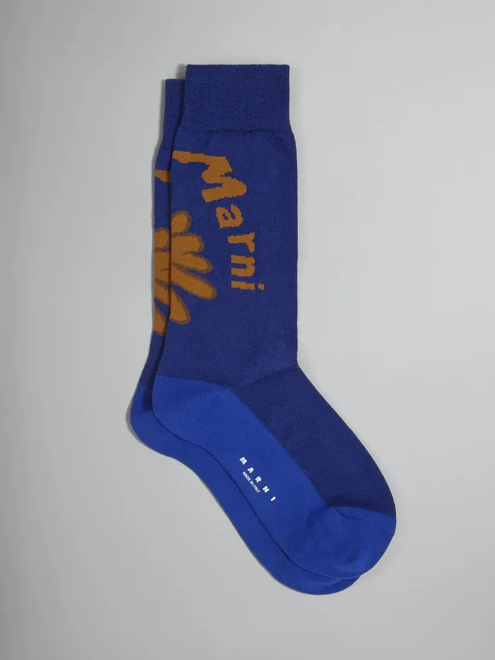 Marni Blue 70039s Flower Jacquard Cotton And Nylon Sock Ocean Womens Socks