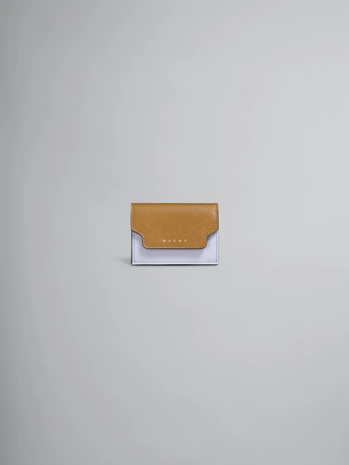 Marni Brown Lilac And Black Saffiano Leather Trifold Wallet Dijon Womens Wallets and Small Leather Goods