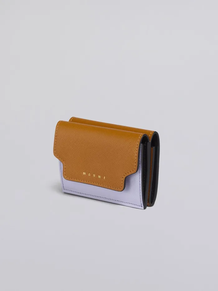 Marni Brown Lilac And Black Saffiano Leather Trifold Wallet Dijon Womens Wallets and Small Leather Goods Marni Brown Lilac And Black Saffiano Leather Trifold Wallet Dijon Womens Wallets and Small Leather Goods
