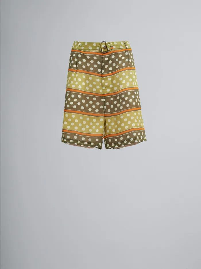 Marni Dot and Stripe Print Rami Bermuda Shorts Dusty Olive Womens Pants