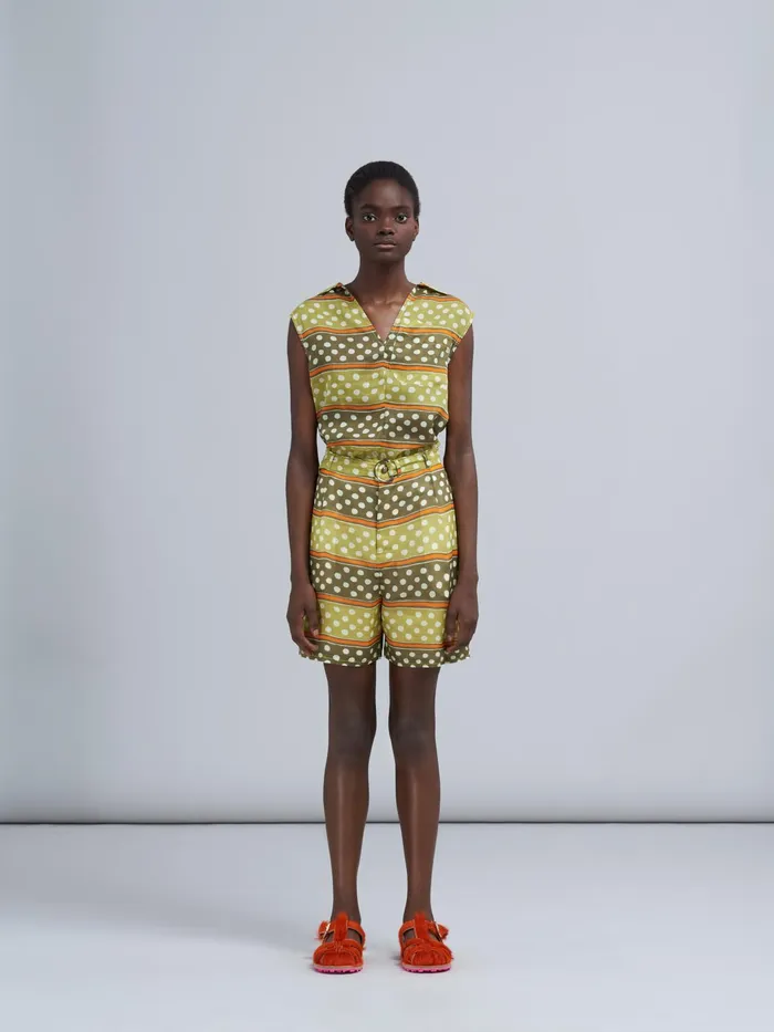 Marni Dot and Stripe Print Rami Bermuda Shorts Dusty Olive Womens Pants Marni Dot and Stripe Print Rami Bermuda Shorts Dusty Olive Womens Pants