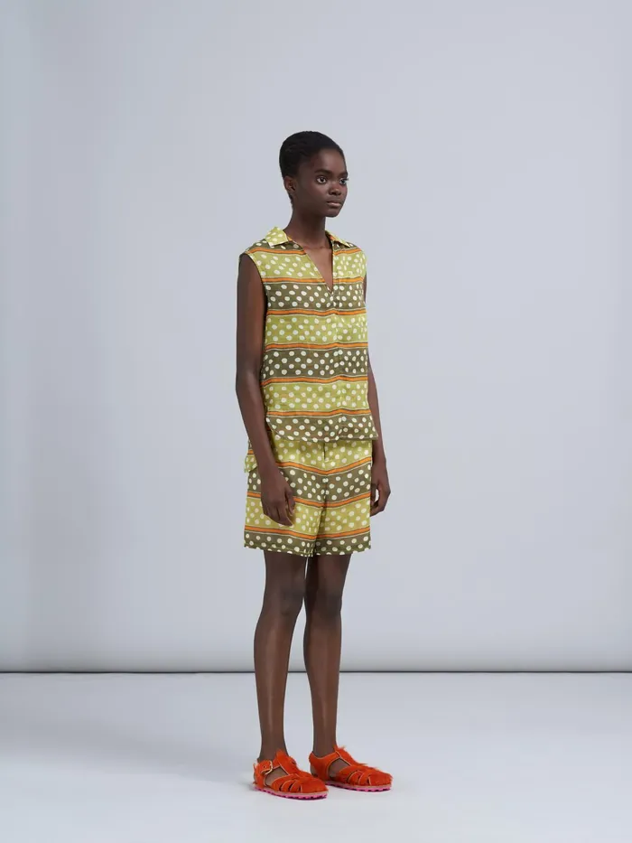 Marni Dot and Stripe Print Rami Bermuda Shorts Dusty Olive Womens Pants Marni Dot and Stripe Print Rami Bermuda Shorts Dusty Olive Womens Pants