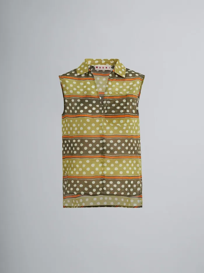 Marni Dot and Stripe Print Rami Top Dusty Olive Womens Tops and Shirts