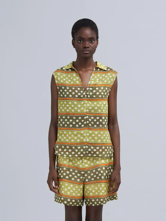 Marni Dot and Stripe Print Rami Top Dusty Olive Womens Tops and Shirts Marni Dot and Stripe Print Rami Top Dusty Olive Womens Tops and Shirts