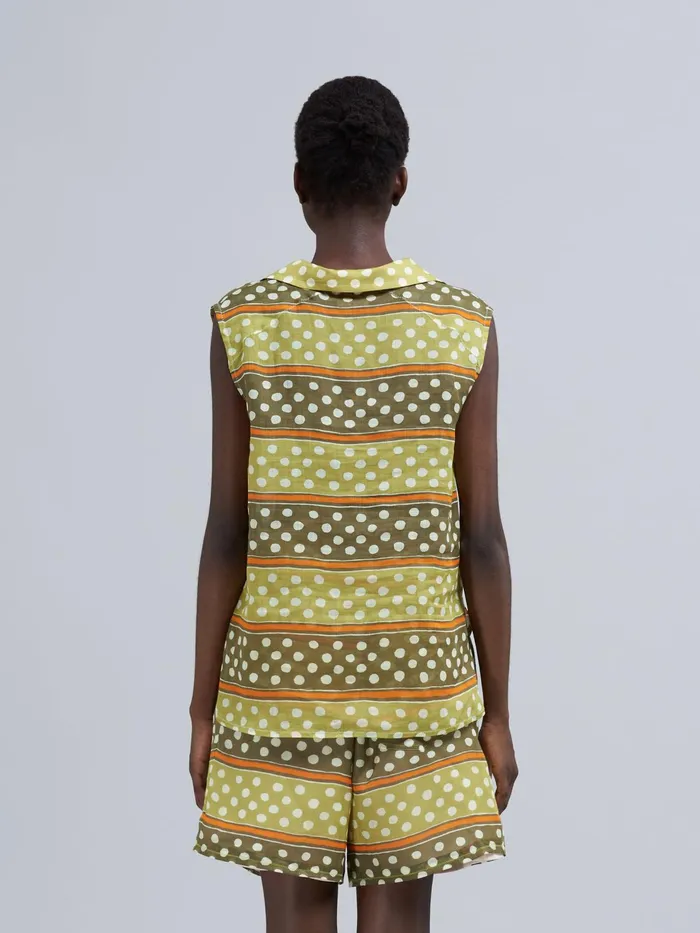 Marni Dot and Stripe Print Rami Top Dusty Olive Womens Tops and Shirts Marni Dot and Stripe Print Rami Top Dusty Olive Womens Tops and Shirts