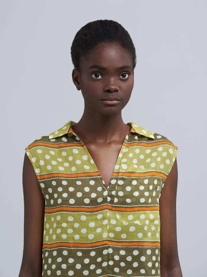 Marni Dot and Stripe Print Rami Top Dusty Olive Womens Tops and Shirts Marni Dot and Stripe Print Rami Top Dusty Olive Womens Tops and Shirts