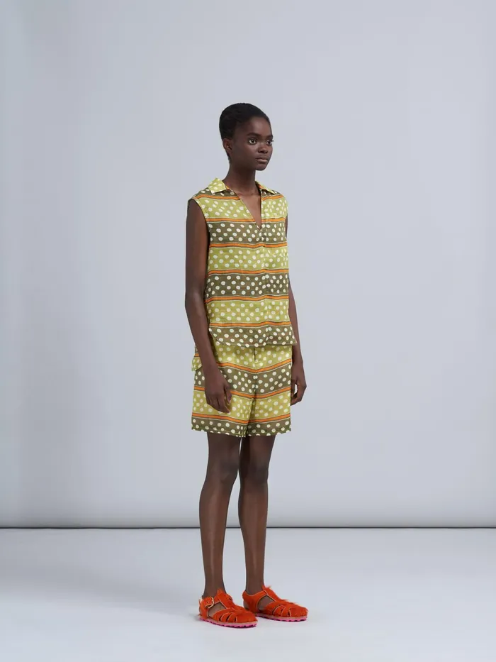Marni Dot and Stripe Print Rami Top Dusty Olive Womens Tops and Shirts Marni Dot and Stripe Print Rami Top Dusty Olive Womens Tops and Shirts