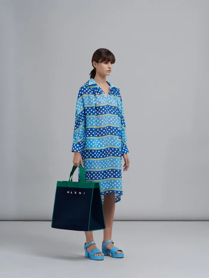 Marni Dot and Stripe Rami Dress Mazarine Blue Womens Dresses Marni Dot and Stripe Rami Dress Mazarine Blue Womens Dresses