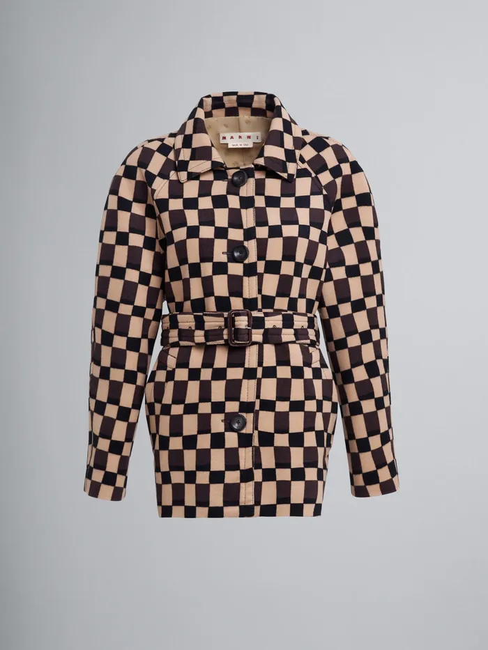 Marni Iconic Damier Print Wool Felt Jacket Maroon Womens Coats and Jackets