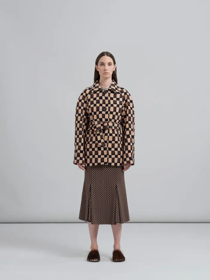 Marni Iconic Damier Print Wool Felt Jacket Maroon Womens Coats and Jackets Marni Iconic Damier Print Wool Felt Jacket Maroon Womens Coats and Jackets