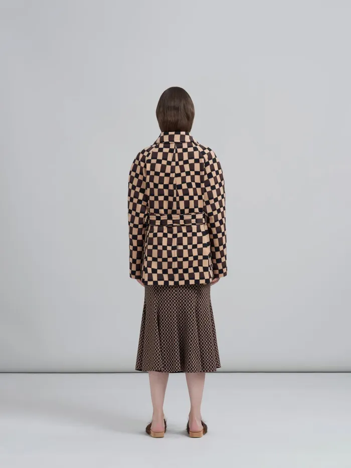 Marni Iconic Damier Print Wool Felt Jacket Maroon Womens Coats and Jackets Marni Iconic Damier Print Wool Felt Jacket Maroon Womens Coats and Jackets