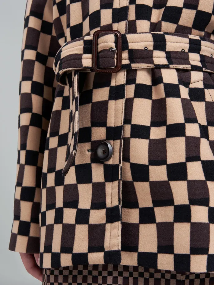 Marni Iconic Damier Print Wool Felt Jacket Maroon Womens Coats and Jackets Marni Iconic Damier Print Wool Felt Jacket Maroon Womens Coats and Jackets