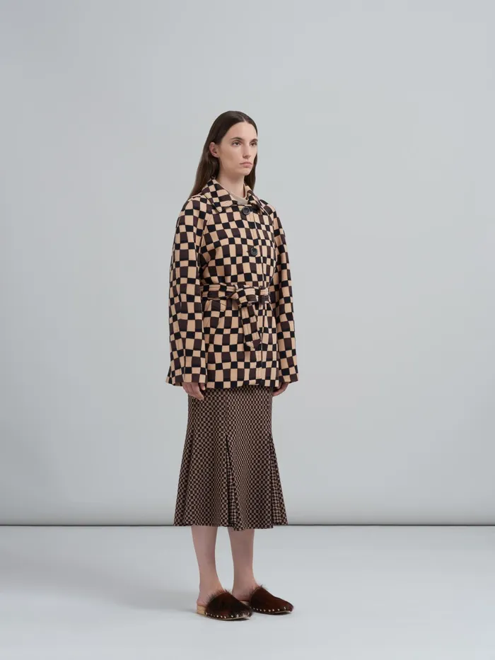 Marni Iconic Damier Print Wool Felt Jacket Maroon Womens Coats and Jackets Marni Iconic Damier Print Wool Felt Jacket Maroon Womens Coats and Jackets
