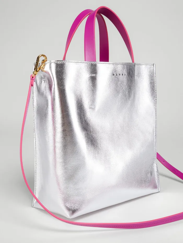 Marni Museo Soft Small Bag In And Black Metallic Leather Silver Womens Shopping Bags Marni Museo Soft Small Bag In And Black Metallic Leather Silver Womens Shopping Bags