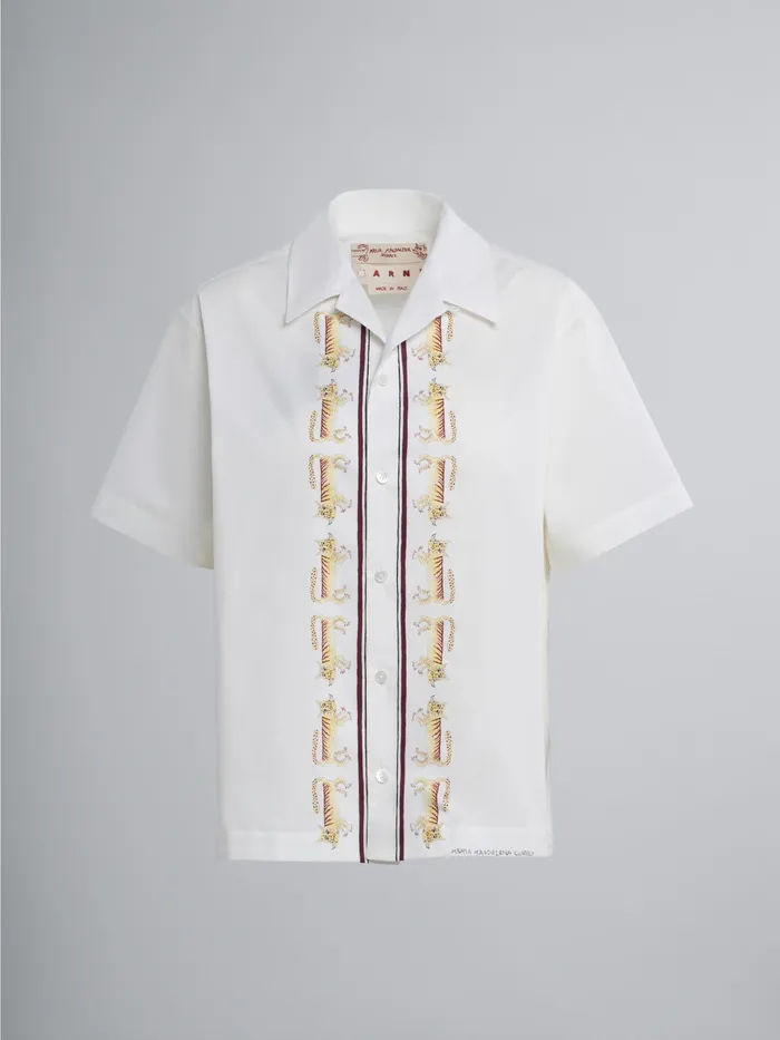 Marni Naif Tiger Print Poplin Shirt Lily White Womens Tops and Shirts