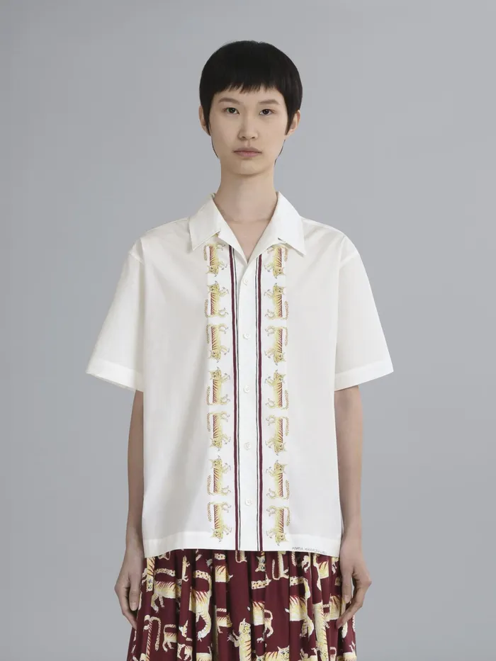 Marni Naif Tiger Print Poplin Shirt Lily White Womens Tops and Shirts Marni Naif Tiger Print Poplin Shirt Lily White Womens Tops and Shirts