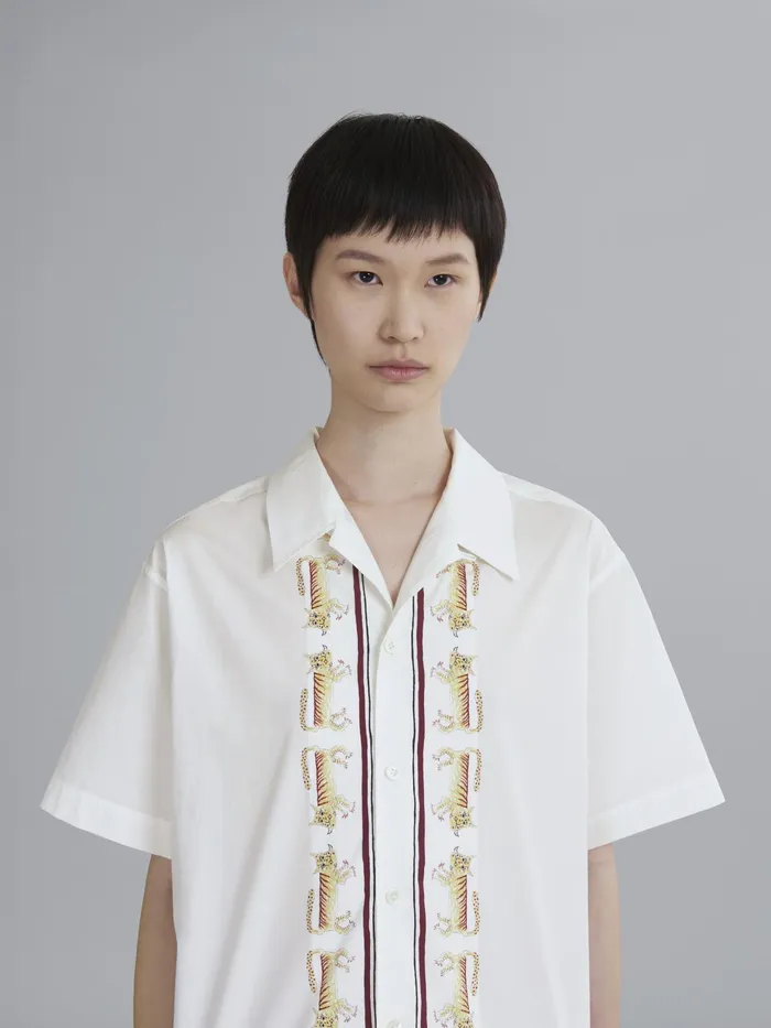 Marni Naif Tiger Print Poplin Shirt Lily White Womens Tops and Shirts Marni Naif Tiger Print Poplin Shirt Lily White Womens Tops and Shirts